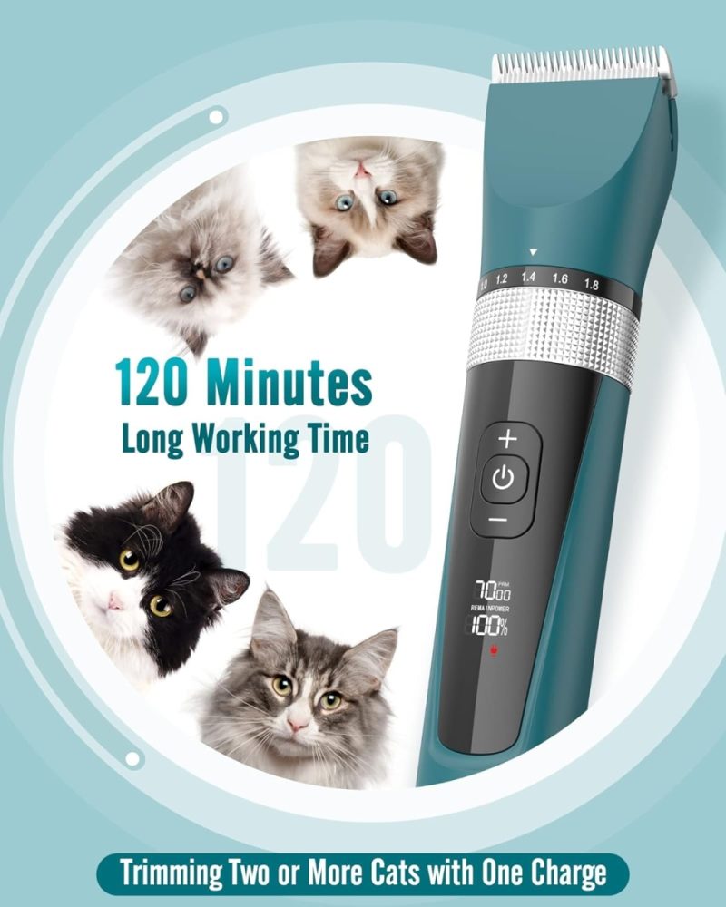 oneisall Cat Clippers for Matted Fur, 5-Speed Quiet Cordless Cat&Dog Grooming Clippers for Long Hair,IPX6 Waterproof Dog ...