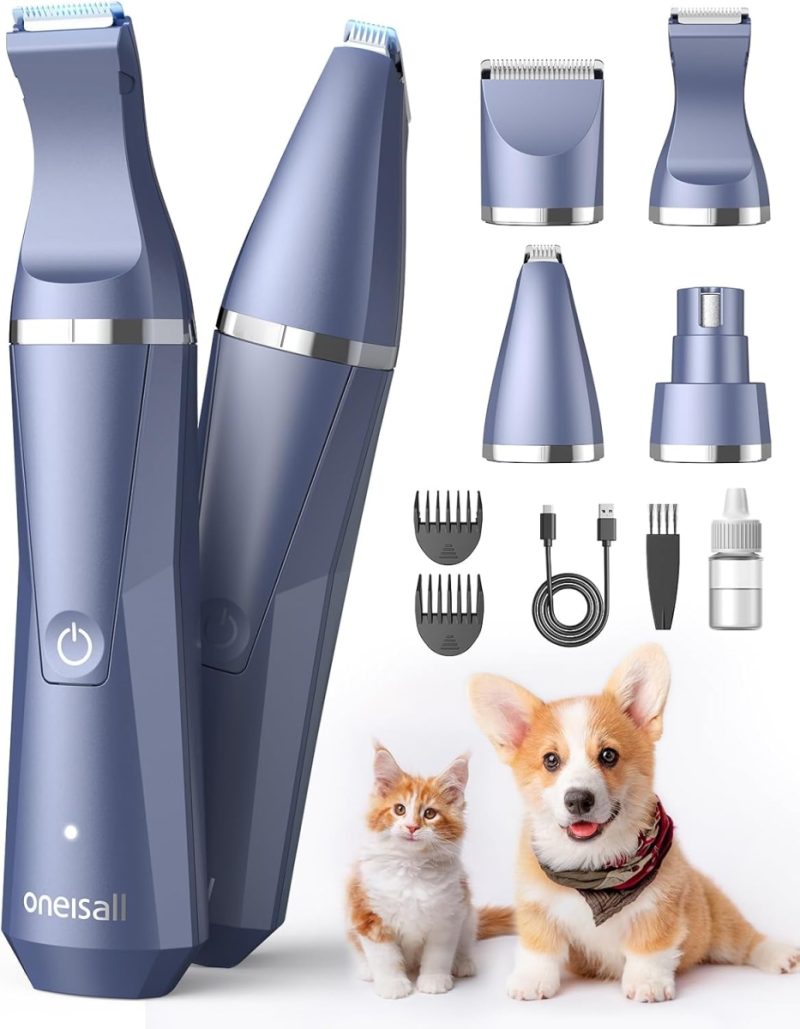 oneisall Dog Clippers Grooming Kit 4 in 1, Quite Cordless Dog Paw Trimmer & Nail Grinders & Small Dog Trimmer for Gro...