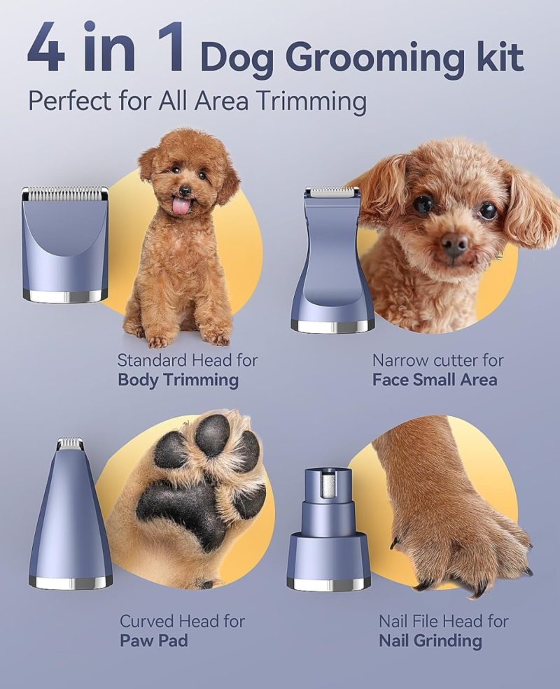oneisall Dog Clippers Grooming Kit 4 in 1, Quite Cordless Dog Paw Trimmer & Nail Grinders & Small Dog Trimmer for Gro...