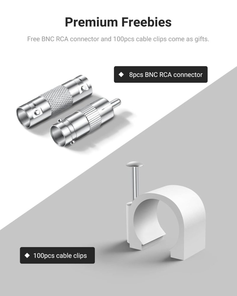 BNC Video Power Cables 4 Pack BNC Extension Surveillance Camera Cables for CCTV Security DVR System Installation, 8 x BNC Con...