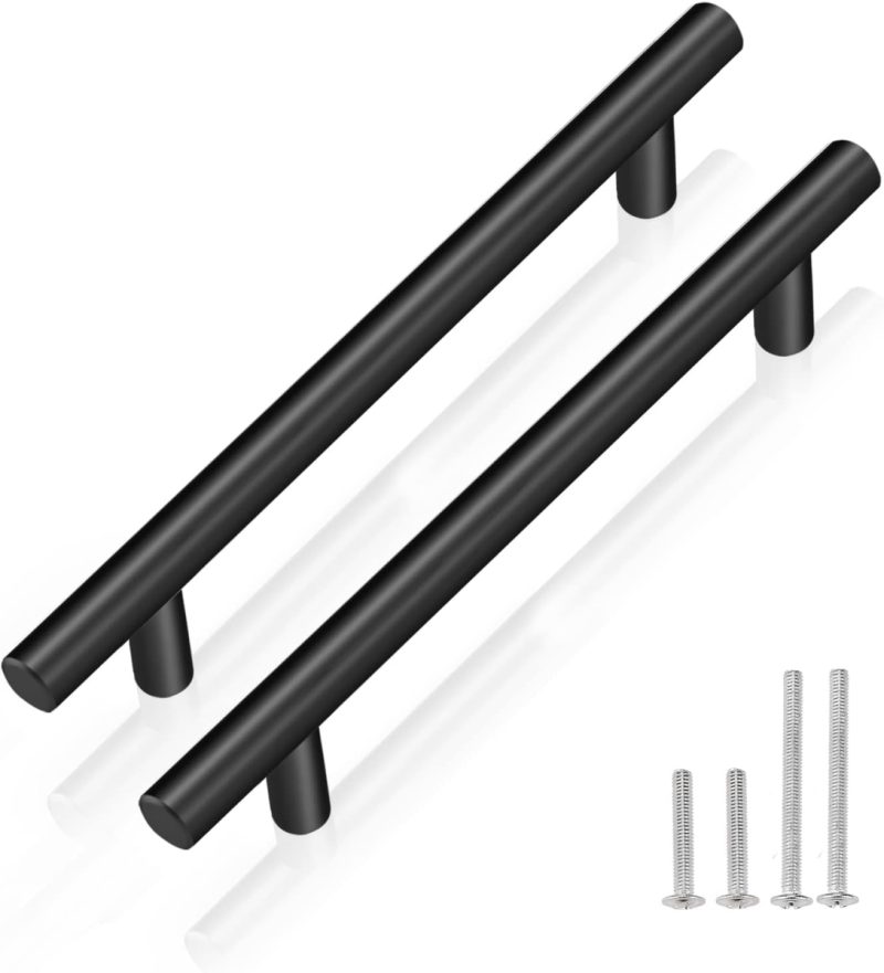 20 Pack Kitchen Door Handles 128mm Hole Centre Flat Black Cabinet Handles Stainless Steel Cupboard T Bar Handle (Screws Inclu...