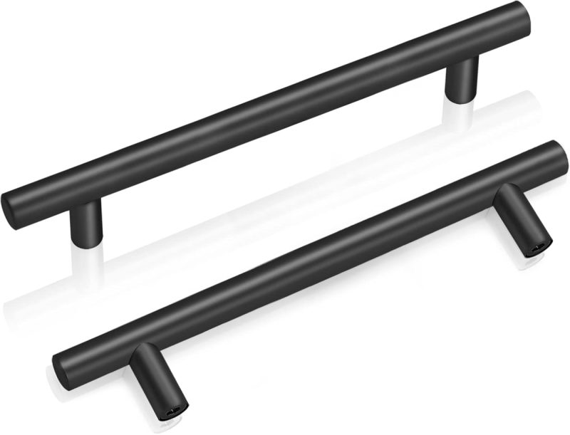 20 Pack Kitchen Door Handles 128mm Hole Centre Flat Black Cabinet Handles Stainless Steel Cupboard T Bar Handle (Screws Inclu...