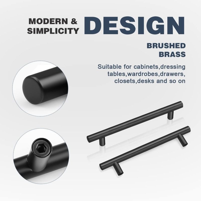 20 Pack Kitchen Door Handles 128mm Hole Centre Flat Black Cabinet Handles Stainless Steel Cupboard T Bar Handle (Screws Inclu...