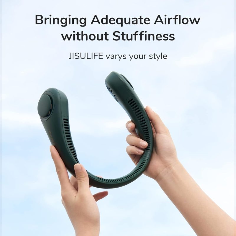 JISULIFE Portable Neck Fan Hands-Free Bladeless,4000 mAh Battery Operated Wearable Personal Fan, Twistable, Rechargeable, Gif...