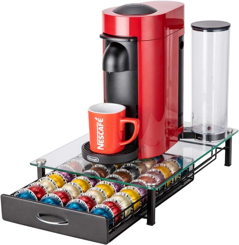 Nespresso Pod Holder Drawer Coffee Pod Organizer Storage for Nespresso Capsules Holder Glass Storage Tray (40 Vertuo Pods Cap...
