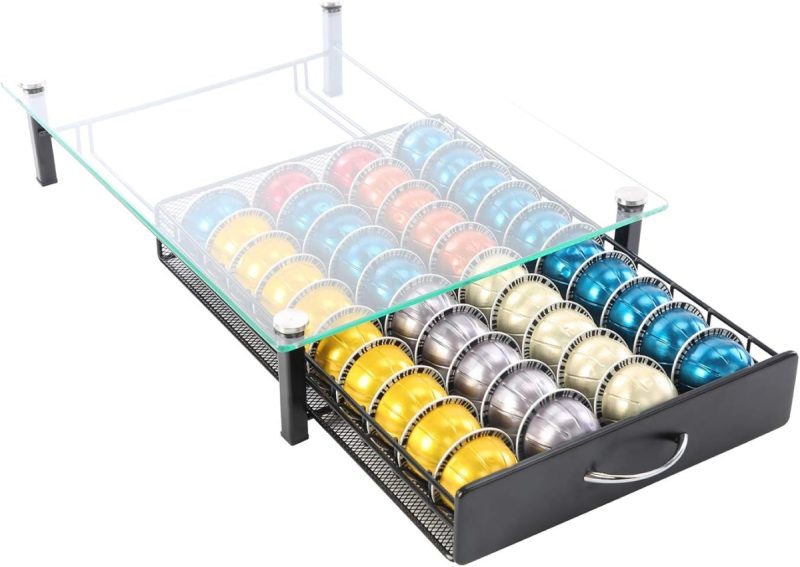 Nespresso Pod Holder Drawer Coffee Pod Organizer Storage for Nespresso Capsules Holder Glass Storage Tray (40 Vertuo Pods Cap...
