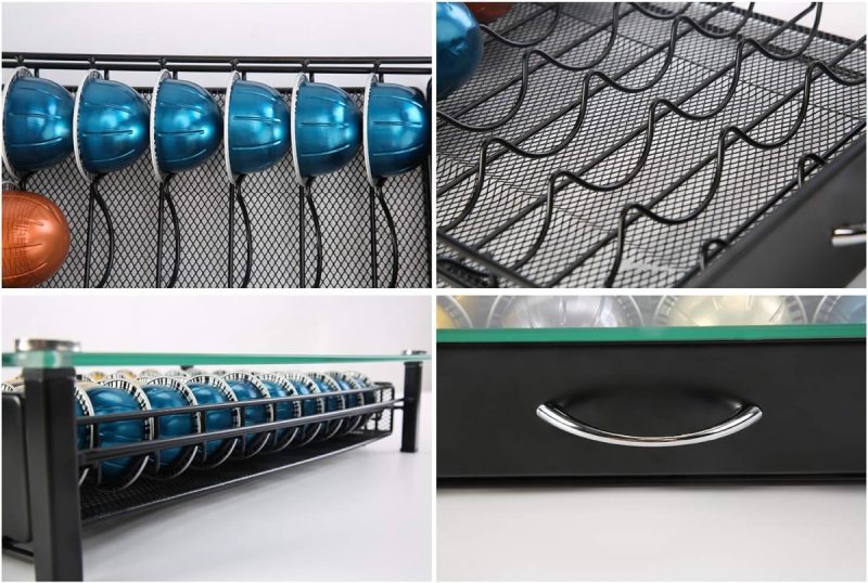 Nespresso Pod Holder Drawer Coffee Pod Organizer Storage for Nespresso Capsules Holder Glass Storage Tray (40 Vertuo Pods Cap...
