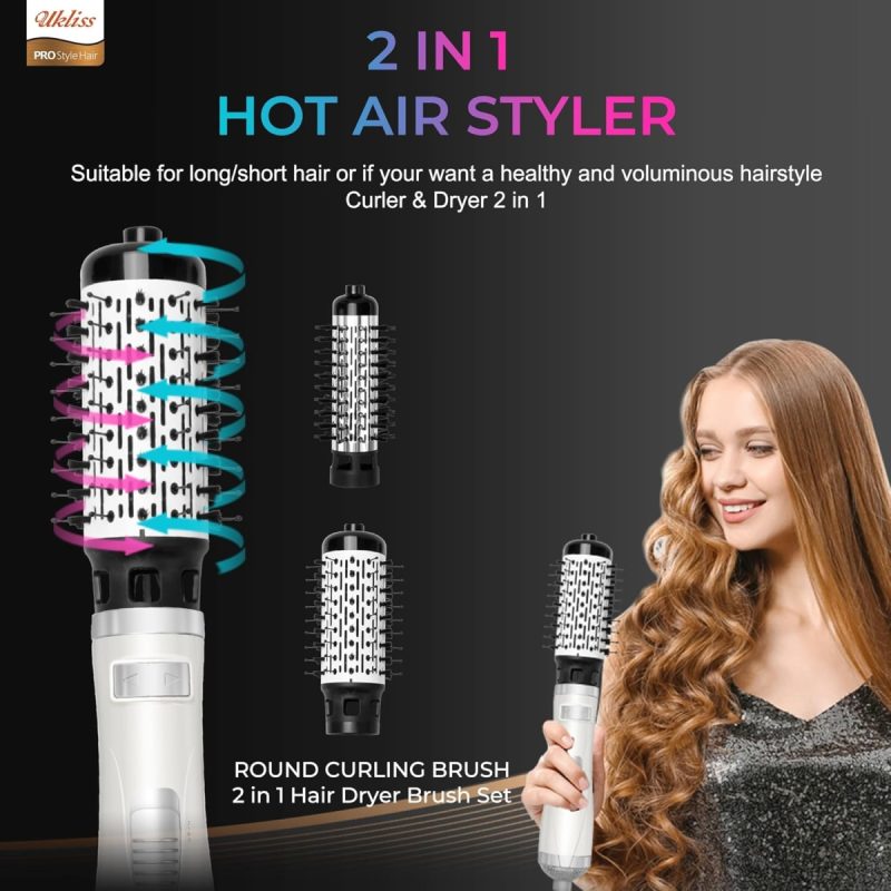 Rotating Hair Dryer Brush Hot Air Styler 2 in 1 with 38mm | 50mm Hair Curling Brush, Hair Dryer for Styling, Heated Brush Hai...