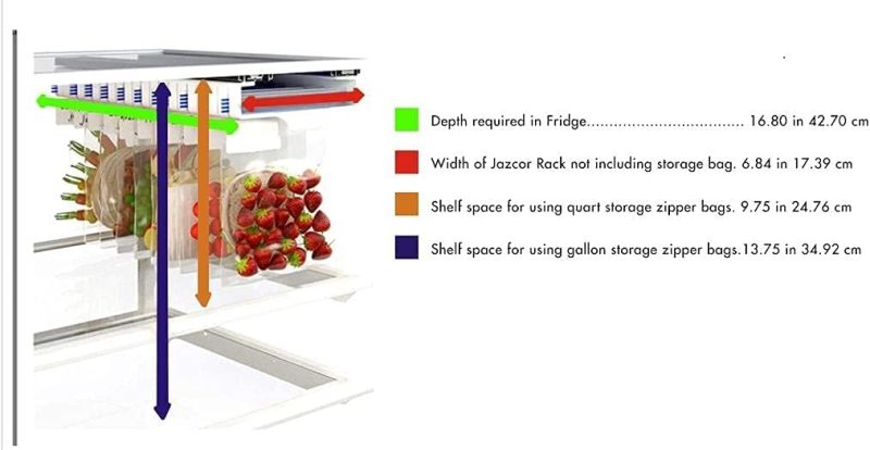 2 Pack Fridge Storage Organizer including rack, resealable bag holder and 10 resealable bags for freezer refrigerator telesco...