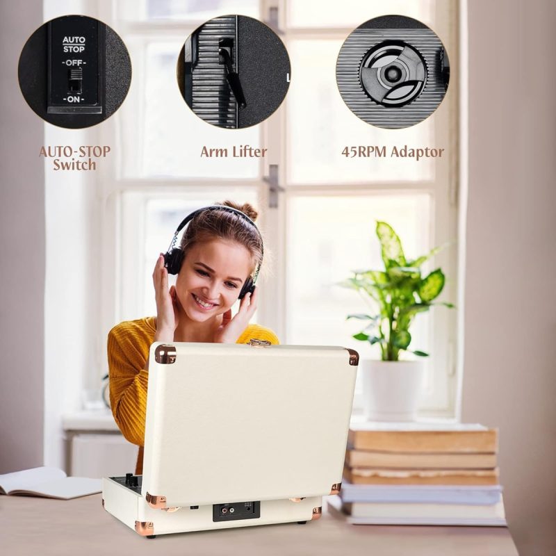 Retrolife Vinyl Record Player with Bluetooth 3-Speed Suitcase Portable Belt-Driven Record Player with Built-in Speakers RCA L...