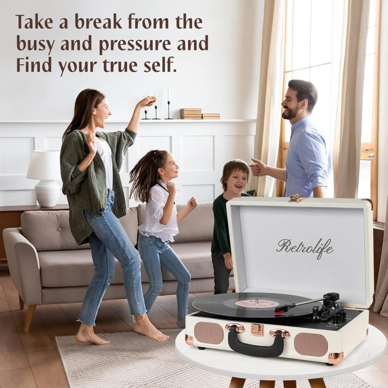 Retrolife Vinyl Record Player with Bluetooth 3-Speed Suitcase Portable Belt-Driven Record Player with Built-in Speakers RCA L...