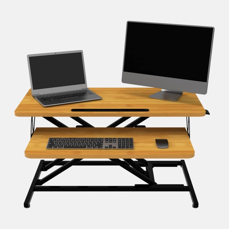 ERGOMAKER Height Adjustable Standing Desk Converter - 81cm (32 Inch) Wide Platform Tabletop Workstation - Quick Sit to Stand ...