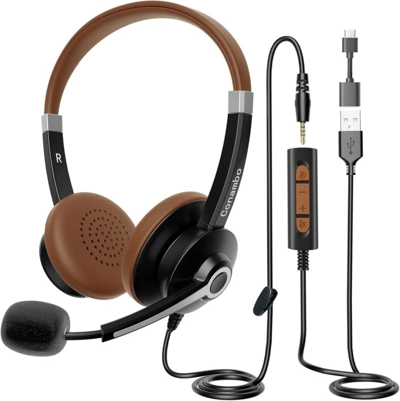 PC Laptop Headset with Mic Noise Cancelling USB 3.5mm Wired for Zoom Teams