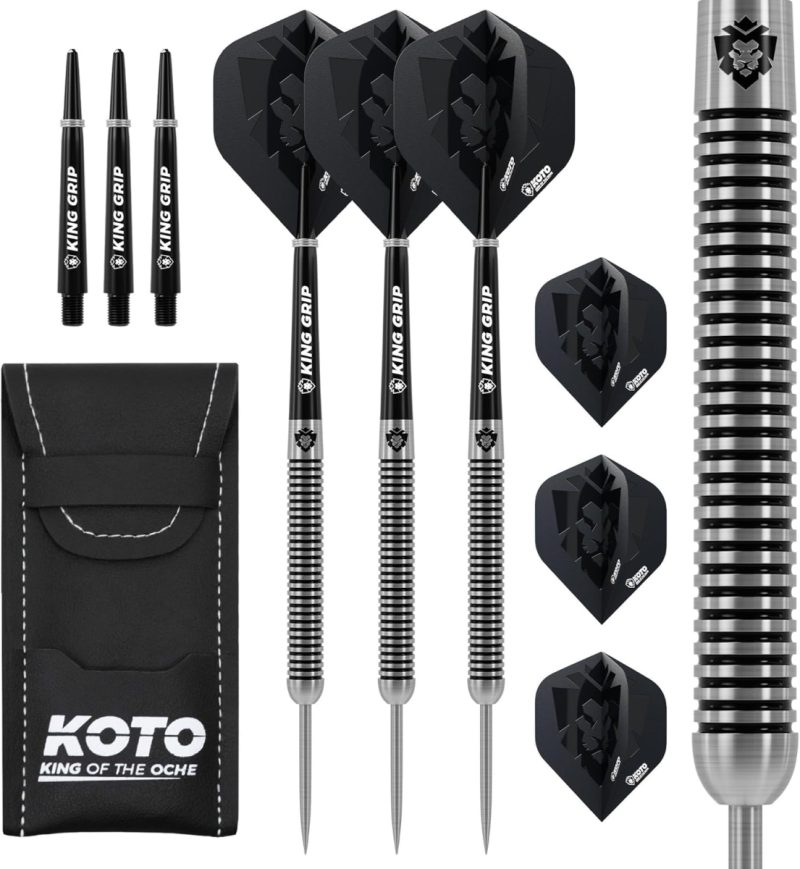 688378d3a2d90c03b60d68de38cdf9c448c36ea81a6a233f4f033.jpg 25g Tungsten Steel Tip Darts Set – 90% KOTO Zoom Black Electro, Ring Grip + Flights Shafts