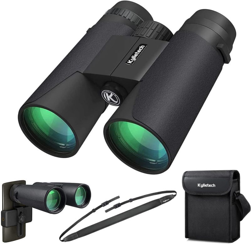 Kylietech 12×42 Binoculars with Smartphone Adapter – Waterproof, Fog-Proof, BAK4 Prism, FMC Lens, Wide Field of View