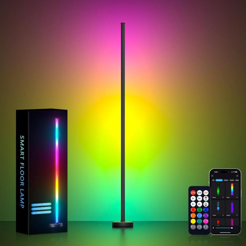 689b1c6bda7624aaf571dcabef74bc5a40e46e2e3a4730b4dbf06.jpg RGB Corner Floor Lamp 143 cm – App-Controlled Colour Changing LED with Music Sync, 16M DIY Colours, Remote, Heavy Base for Bedroom or Living Room