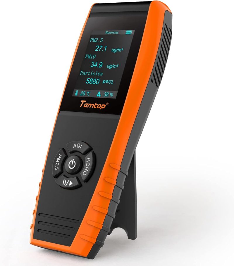 Air Quality Monitor with Formaldehyde Sensor – Reads PM2.5, PM10, VOC, AQI, Temp & Humidity; 12-Hour Histogram Display