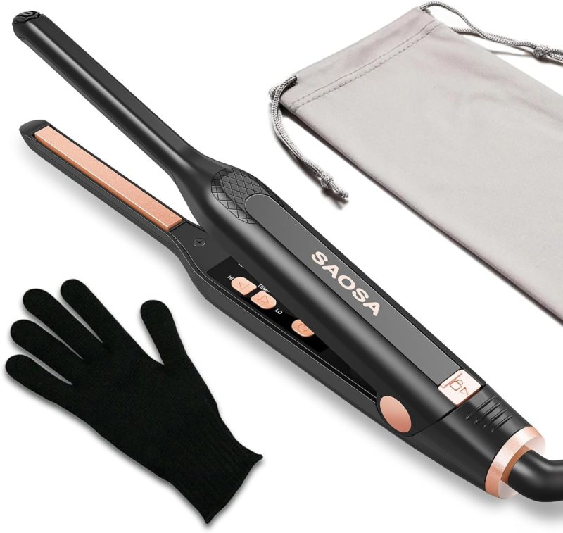 Pencil Hair Straightener 0.3″ – Mini Flat Iron for Short Hair, Precise Bangs & Fringe Styling with Floating Ceramic Plates