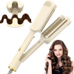 3-Barrel Beach Wave Curler – 32 mm Ceramic Curling Wand with 4 Heat Settings (160–220 °C), Anti-Scald Design & Travel Safety Lock for Frizz-Free Waves