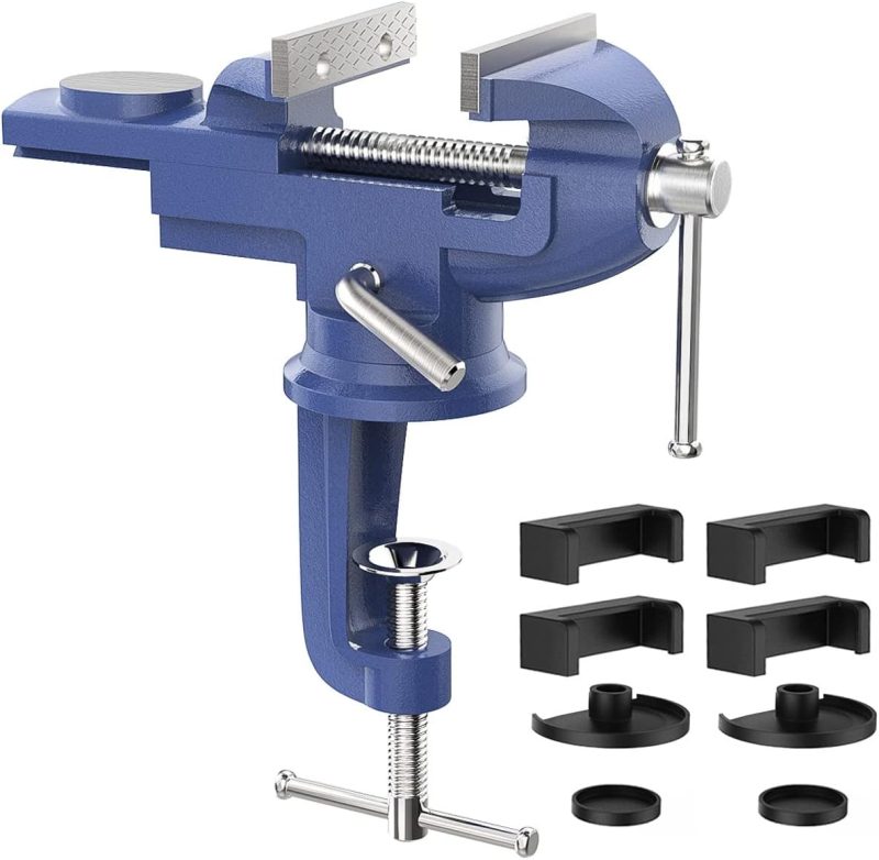 68a734f8a889593bca02bfb07ed429b32659e3318b2f8206ccd40.jpg 3 Inch Bench Clamp Vise 75mm with 360° Swivel Base – Housolution Universal Table Vise for Woodworking, Metalworking & DIY Workbench