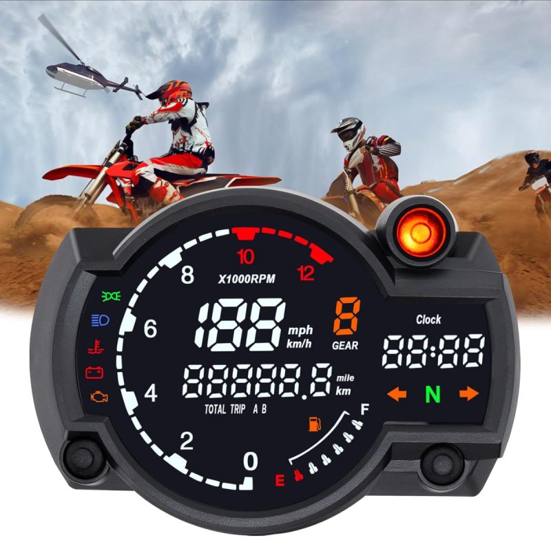 Motorcycle Instrument Gauge – Universal Speedometer, Tachometer & Fuel Gauge Combined into One Compact Meter for Motorcycles