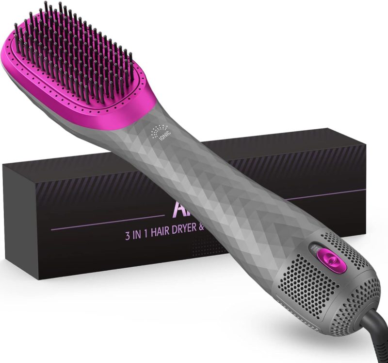 Hair Dryer Brush 3 in 1 – 1200W Hot Air Straightening Brush with Ceramic Tourmaline, Ionic Anti-Frizz, 3 Temps & 2 Speeds, Travel Friendly
