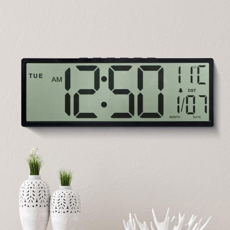 Large Digital Wall Clock with Temperature and Date Display – Maxstar 14.5″ LCD, Big Numbers, Easy-to-Read, Battery Operated
