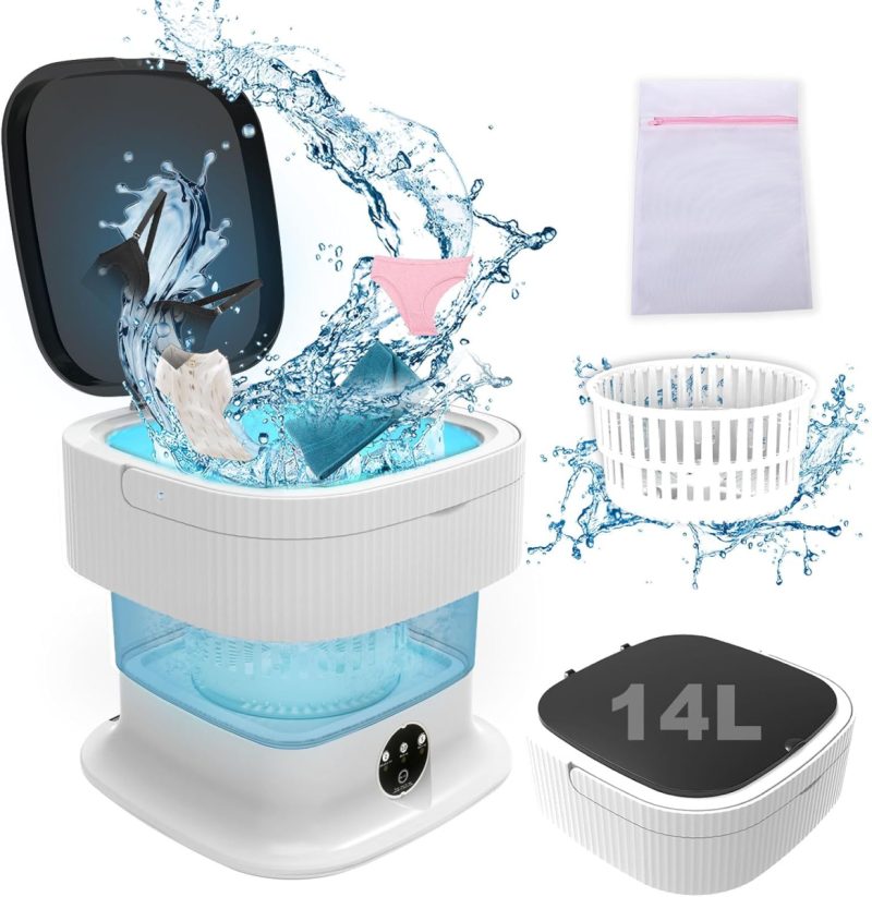 Portable Camping Washing Machine Foldable Mini Washer – SuLiao 14 L Compact Travel Laundry Machine for Small Loads, Baby Clothes, Underwear