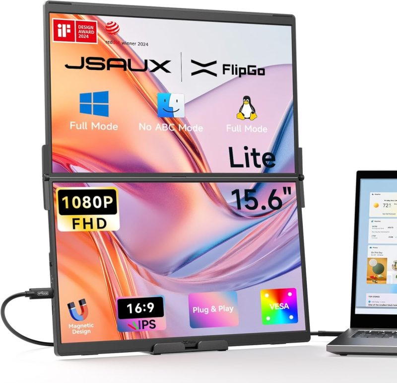 JSAUX FlipGo Lite 15.6 Dual Laptop Screen Extender, 1080P FHD | 67% Off