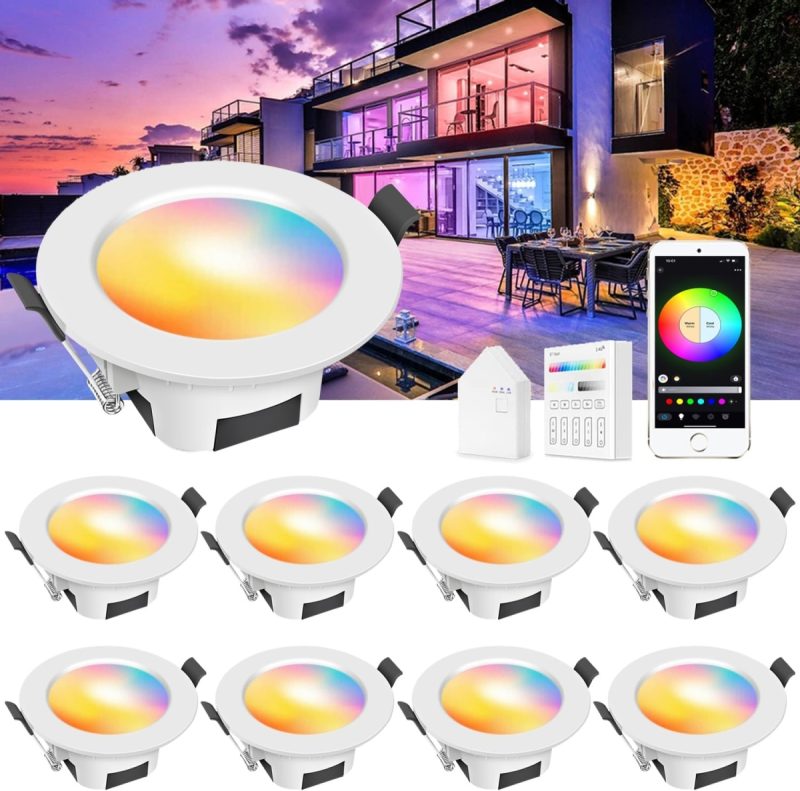 RGBW Smart Wi-Fi Downlight 3-in-1 Dimmable RGBW LED – INDARUN 5 W 350 lm Ceiling Light, Wi-Fi/Bluetooth/Touch Control, Alexa & Google Compatible