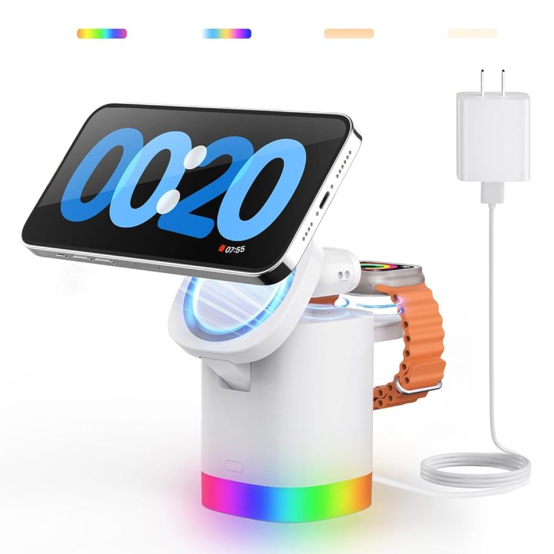 611ts2lwESL._UL1200_ Pink 3-in-1 Charger Stand for iPhone Magsafe, Wireless & Night Light | 26% Off
