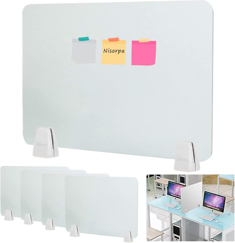 Desk Divider Privacy Panel 4-Pack – Frosted Acrylic Privacy Screens for Desk, Counter & Classroom | Clamp-On Partition Panel