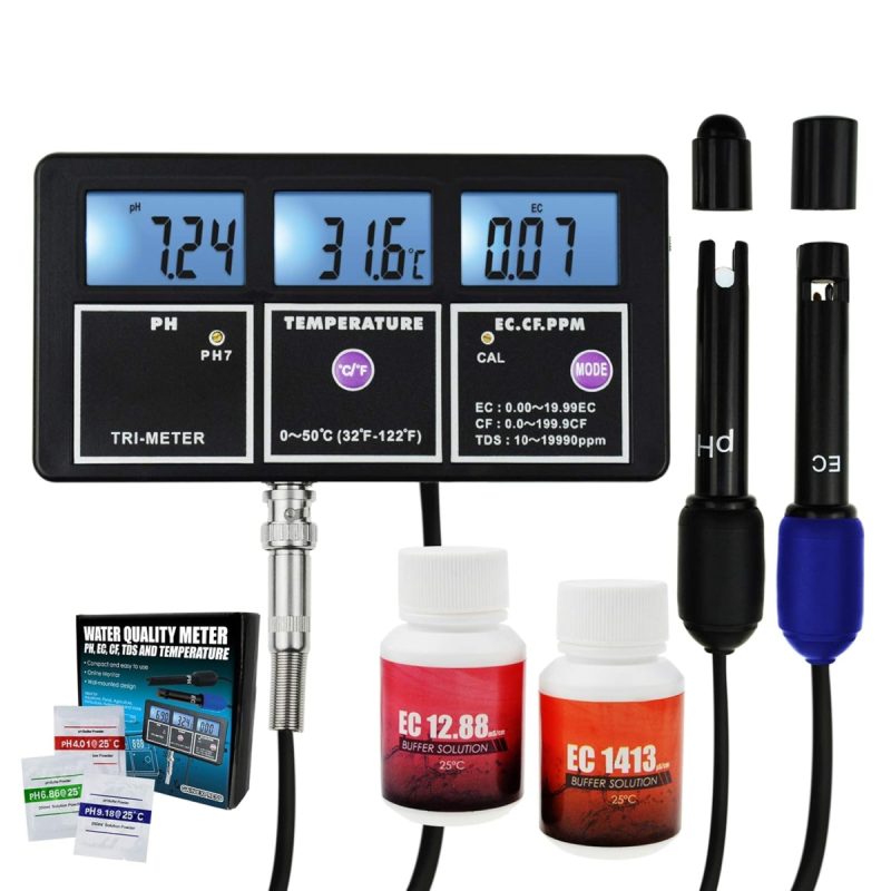 pH and TDS Meter – Gain Express 5-in-1 Water Quality Tester for pH EC CF & Temperature, Backlit Display, Aquarium, Hydroponics, Pools, Labs & Drinking Water Systems