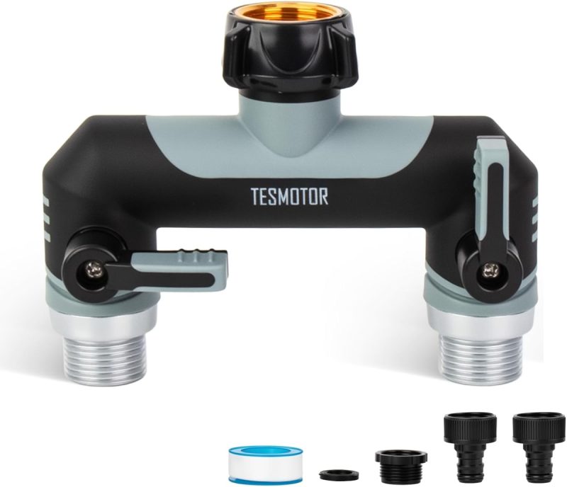 2 Way Tap Splitter – Tesmotor 3/4″ Multi-Functional Hose Connector with Individu