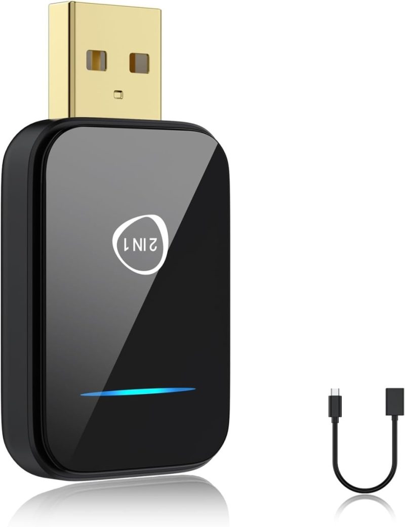 Wireless CarPlay & Android Auto Adapter – Quanlex Plug-In 2-in-1 Dongle with Fast Dual-Band 5.8 GHz Wi-Fi & Bluetooth, Auto Connect for iOS & Android Apps