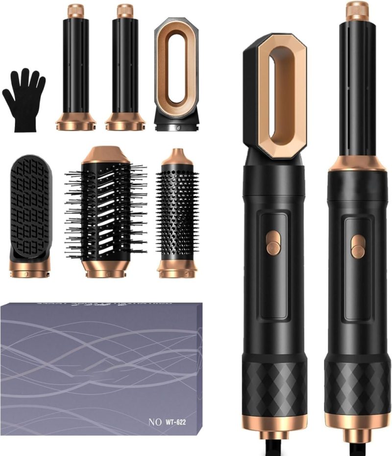 6-in-1 Hair Styler Set – Airbrush Magic Air Dryer with Straightening, Volumising & Curling Brushes, Negative Ion Ceramic Coating for Fast, Frizz-Free Styling