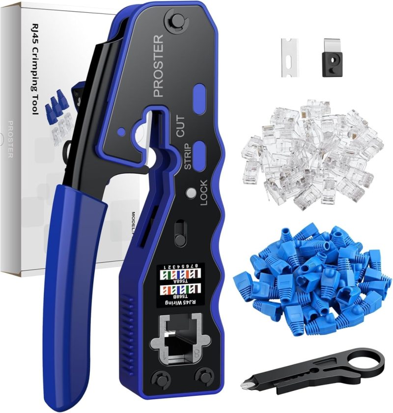 68d28c8eb72a5832d0b8cdd04c6ee4d43175eb83165a876ba05aa.jpg RJ45 Crimp Tool Set - 3-in-1 Crimping Tool with 50 CAT6 Connectors | 30% Off