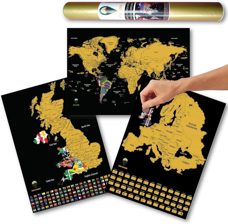 Global Walkabout Scratch Off World Map - Deluxe Travel Size, A3, Flags | 32% Off
