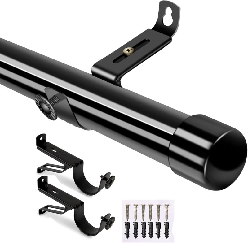 Black Adjustable Curtain Pole 50-110cm, Rust-Proof, Elegant Design | 45% Off