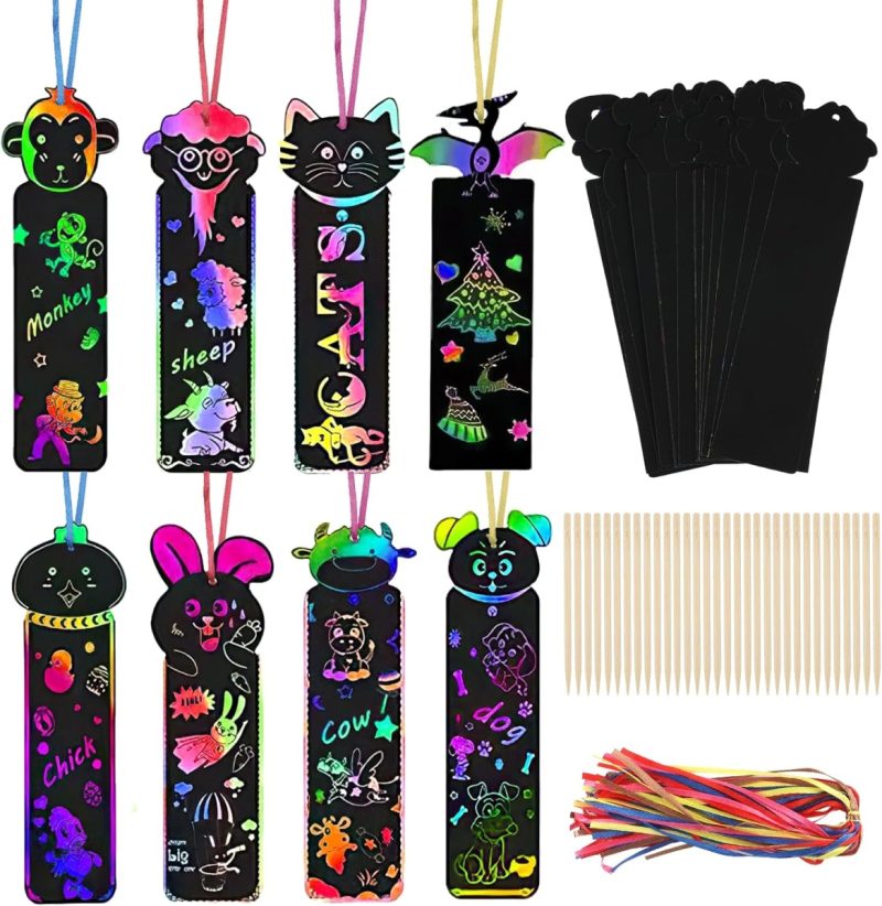 68d3b967a9520289d90cdcaff54fd3ec2ed390163cb2fef7ff6d7.jpg Scratch Art Bookmarks for Kids – 5 Pack Value Set (240pcs) with Stylus | 46% Off