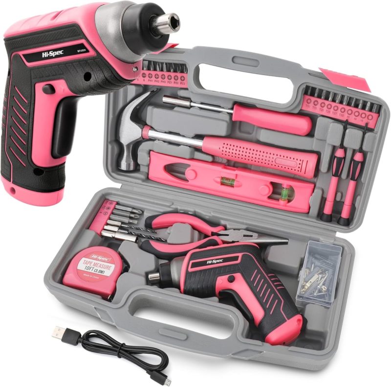 35PC Pink Cordless Screwdriver Tool Kit Set - USB Rechargeable | 45% Off