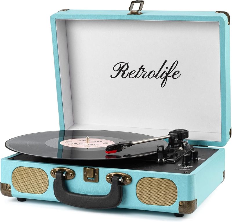 68d65c0b8308a7239c02e483c1d54ae1fbc2437155cc0a45a760d.jpg Retrolife Vinyl Record Player 3-Speed Bluetooth Suitcase Turntable | 50% Off