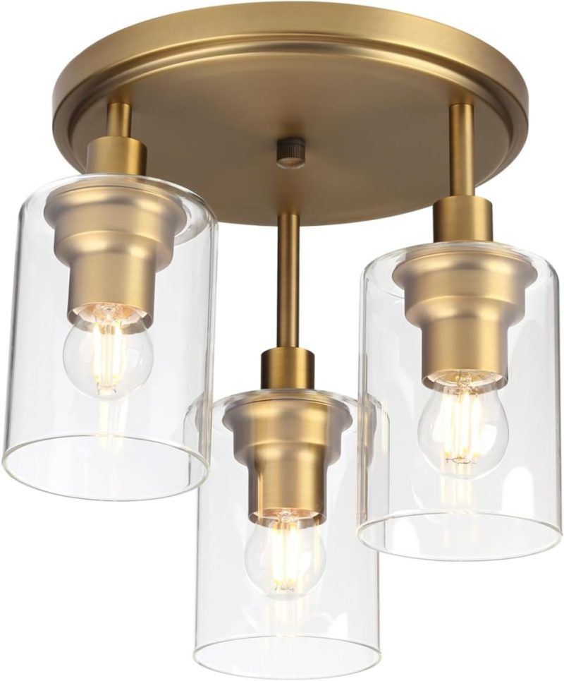 Vintage 3-Way Ceiling Light – Industrial Glass Pendant / Flush Mount | 50% Off