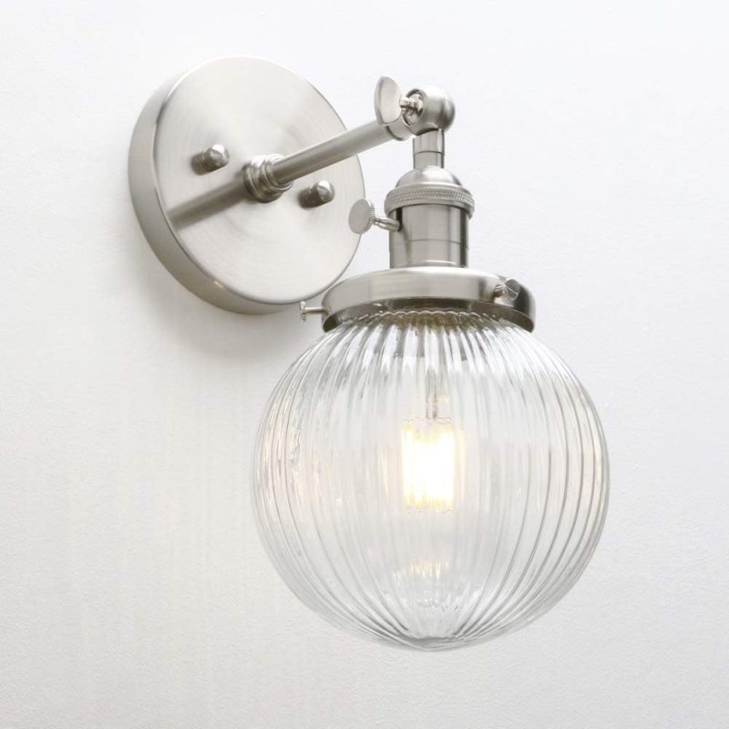 ‎Yosoan Industrial Ribbed Globe Glass Wall Light - Image 1