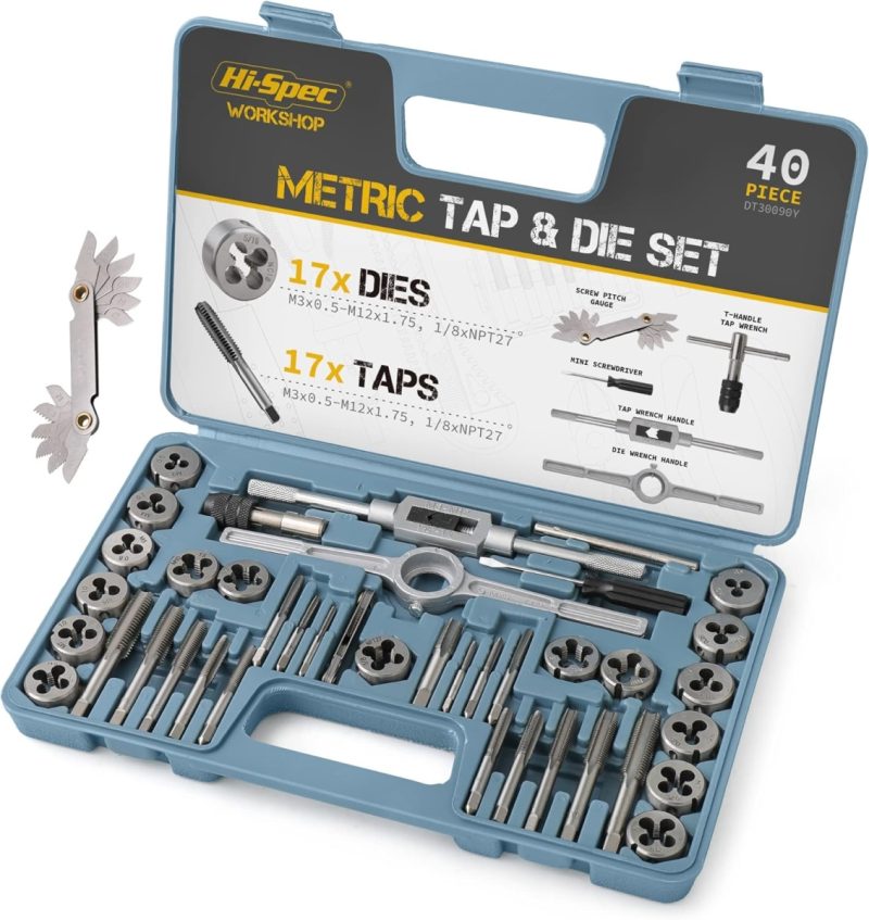 Tap & Die Threading Tool Set - 34pc Metric Sizes, Wrench & Gauge | 33% Off