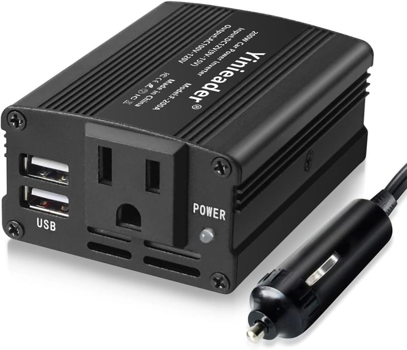 ‎Yinleader 200W Car Power Inverter 12V DC To AC Dual USB Cigarette Lighter Adapter - Image 1
