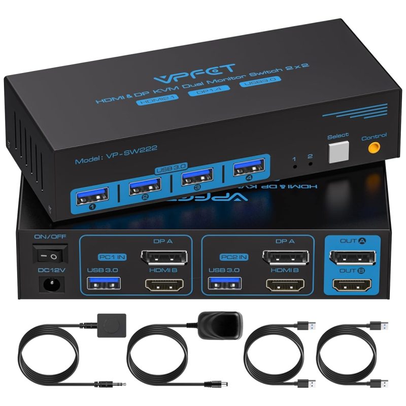 6901f2ee58034eddfccf313ad43de1a9fe7579ee92188aea1aaf7.jpg CMSTEDCD CMSTEDCD Dual-Monitor KVM (HDMI + DP) for 2 Computers 8K@60Hz 4K@144Hz - Image 1