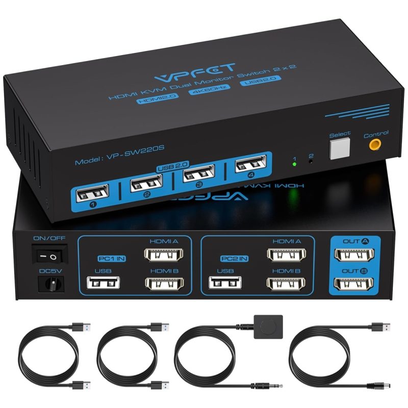 CMSTEDCD Dual-Monitor HDMI KVM for 2 PCs — 4K@60Hz, USB Devices, Easy | 50% Off