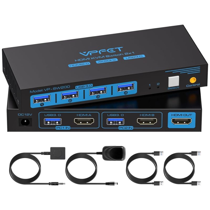 ‎CMSTEDCD CMSTEDCD HDMI KVM Switch 2 Port — 2 PCs to 1 Monitor 4K@60Hz - Image 1