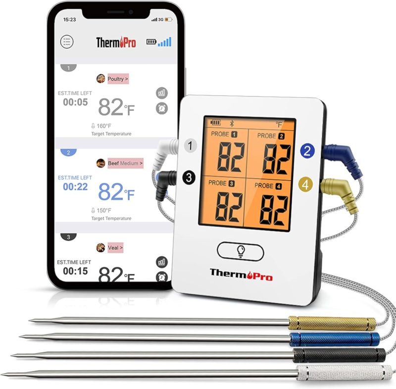 ThermoPro TP25 Bluetooth Meat Thermometer 4 Probes, 150m Range, App | 44% Off